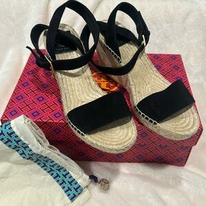 Tory Burch laurel 90 mm espadrille wedge sandals black suede